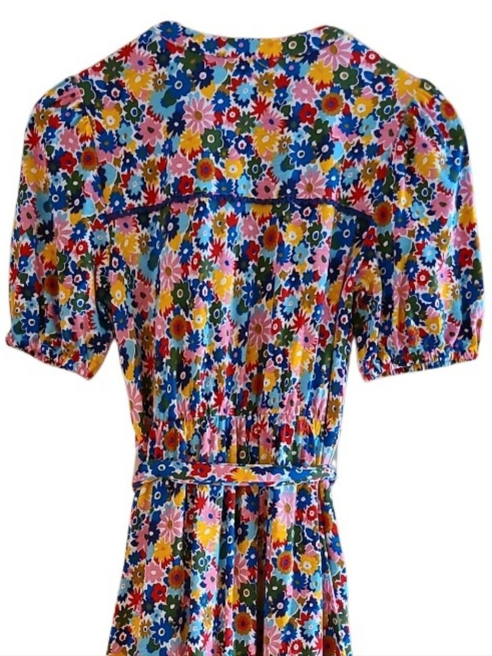 Boden Sofia Trim Jersey Midi Dress Floral Pink Multicolor Belred Waist Pockets - Picture 12 of 16